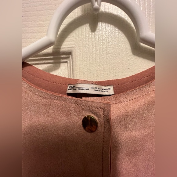 Rare Zara Light Pink Collarless Faux Suede Jacket - Picture 8 of 9